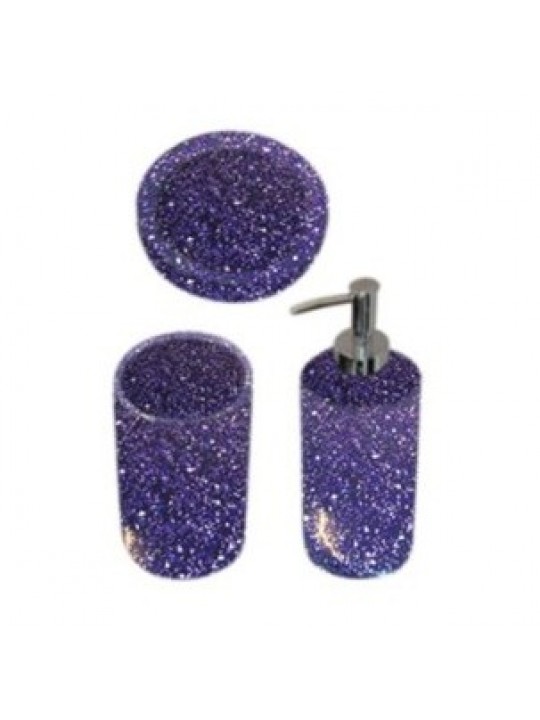 Σετ dispenser, ποτηροθήκη και σαπουνοθήκη μωβ με πιτσιλιά