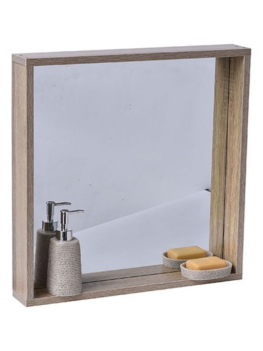 Eurocasa 9834 Ορθογώνιος Καθρέπτης Μπάνιου από MDF με Ράφι 52x56cm Καφέ