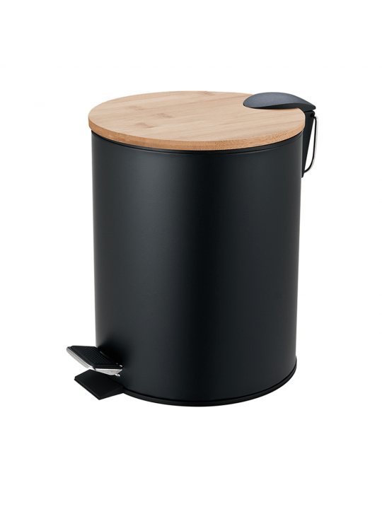 Κάδος μεταλλικός soft close 5 lt με κάλυμμα bamboo μαύρος.