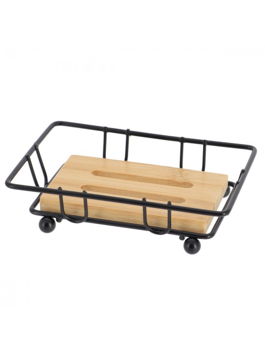 Mεταλλική βάση μαύρη με bamboo για σαπούνι .