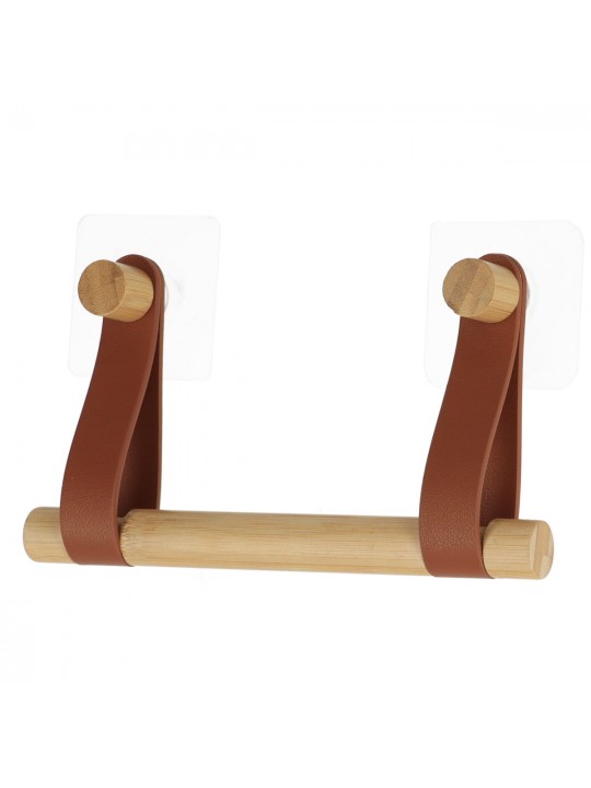 Κρεμάστρα για χαρτί υγείας bamboo με δερμάτινο άγκιστρο σε αυτοκόλλητο