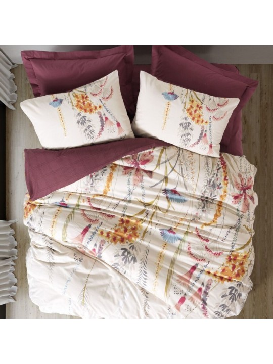 Σετ παπλωματοθήκη Flos Cotton Box 4 τμχ Διπλή (200x220) χρώμα μπορντώ