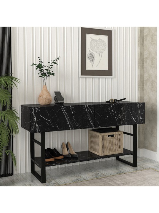 Κονσόλα Aron Megapap χρώμα μαύρο εφέ μαρμάρου 138,8x41x75,7εκ.