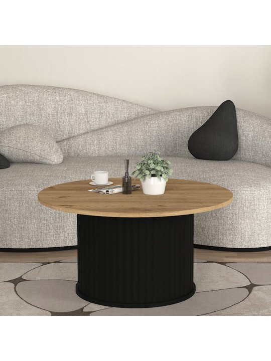 Τραπεζάκι σαλονιού Bohema Megapap χρώμα μαύρο - sepet oak Ø85x43,2εκ.