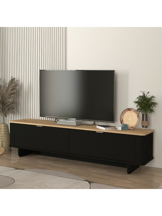 Έπιπλο τηλεόρασης Bohema Megapap χρώμα μαύρο - sepet oak 180x47x45,6εκ.