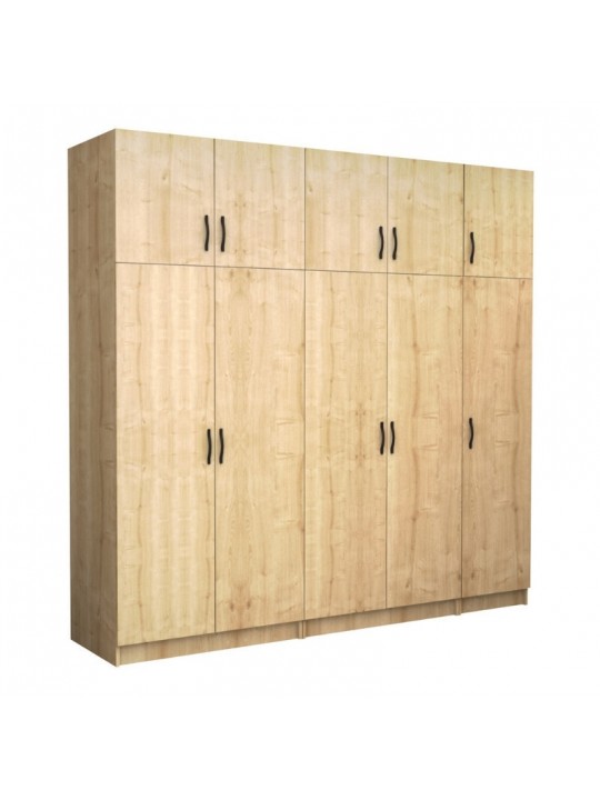 Ντουλάπα ρούχων Victoria Megapap πεντάφυλλη με πατάρι χρώμα φυσικό οξιάς 250x60x240εκ.