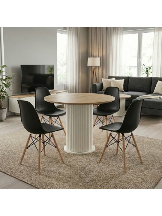 Σετ τραπεζαρία 5τμχ Bohema - Nova Megapap χρώμα ivory/sepet oak - μαύρο Ø90x77,7εκ.