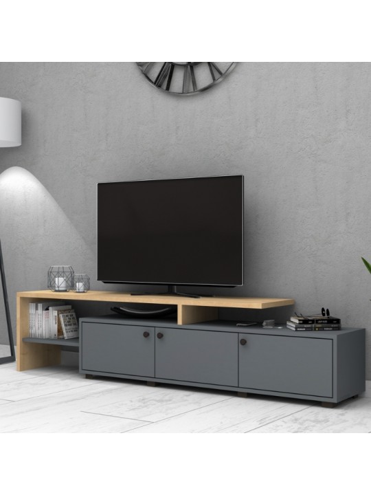 Έπιπλο τηλεόρασης Amadeo Megapap χρώμα ανθρακί - φυσικό οξιάς 197,5x35x46cm.