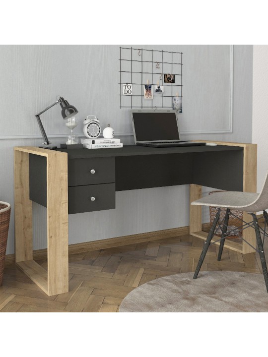 Γραφείο εργασίας Fernando Megapap χρώμα ανθρακί - sapphire oak 158,4x60x72,2εκ.