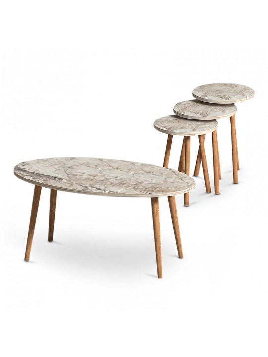 Τραπεζάκι σαλονιού + βοηθητικά τραπεζάκια Elips Megapap από μελαμίνη χρώμα εφέ μαρμάρου