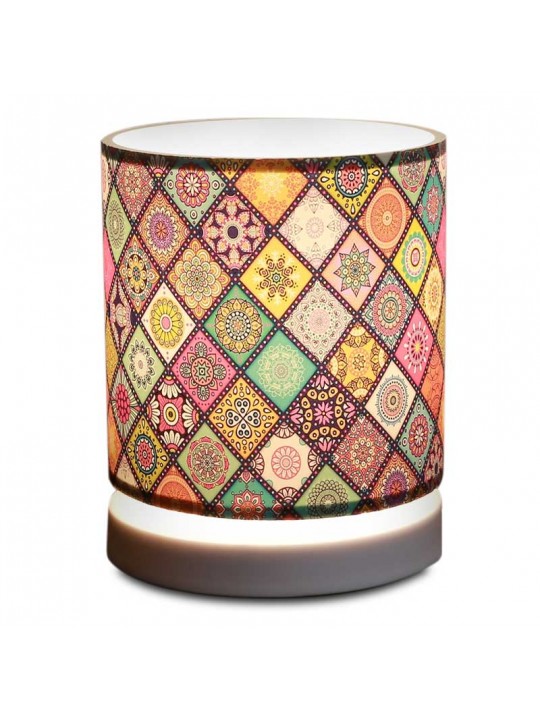 Φωτιστικό επιτραπέζιο Hassard Megapap ύφασμα/Mdf χρώμα πολύχρωμο/λευκό 15x16x22εκ.