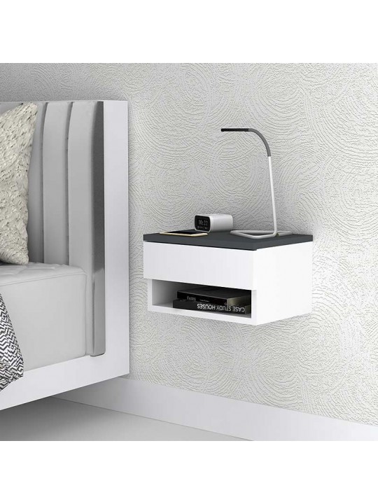 Κομοδίνο μελαμίνης Mary Megapap κρεμαστό χρώμα ανθρακί - λευκό 40x30x23εκ.