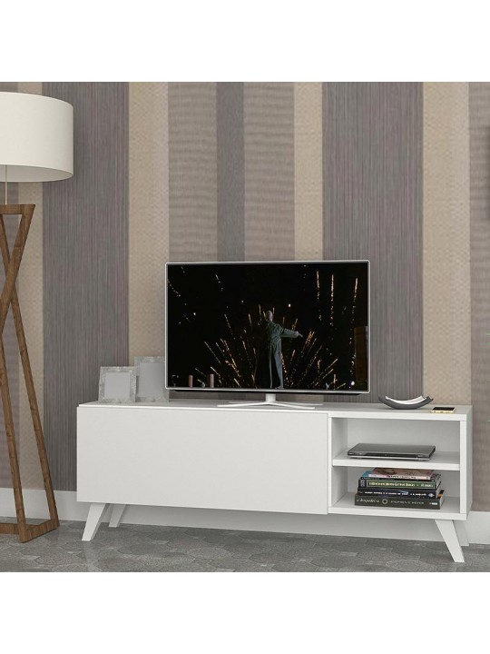 Έπιπλο τηλεόρασης Space Megapap από μελαμίνη χρώμα λευκό 120x35x42εκ.