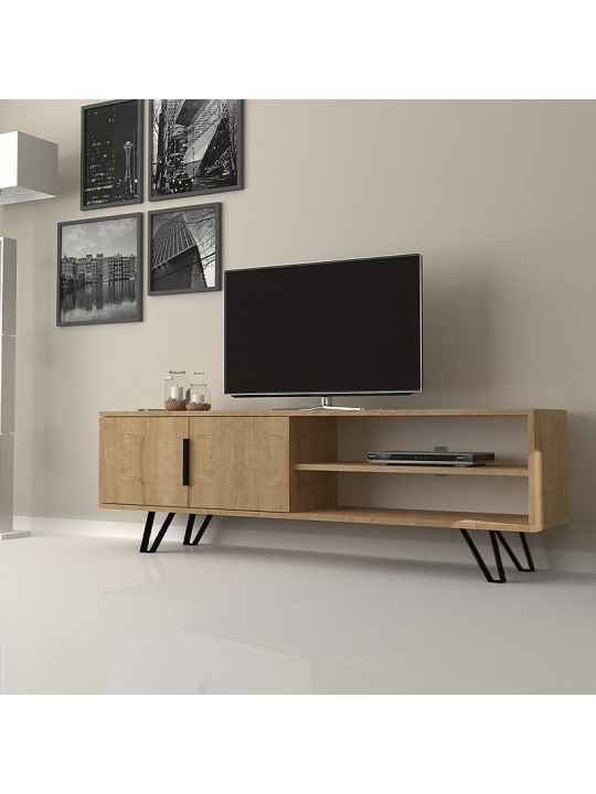 Έπιπλο τηλεόρασης Foot Megapap από μελαμίνη χρώμα sonoma 160x35x49εκ.