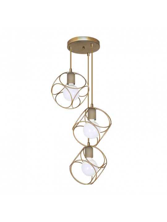 Φωτιστικό οροφής Lusita Megapap E27 μεταλλικό τρίφωτο χρώμα χρυσό 35x35x90εκ.