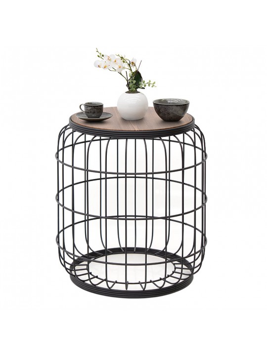 Σκαμπώ - τραπεζάκι βοηθητικό Muller Megapap μεταλλικό - Mdf χρώμα μαύρο - καρυδί 35x35x47εκ.