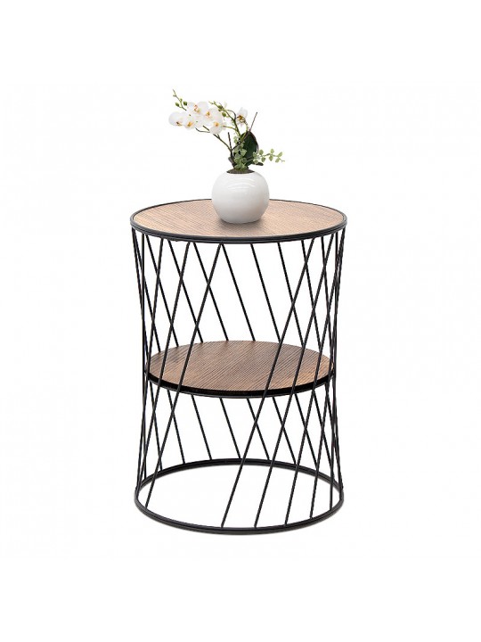 Βοηθητικό τραπεζάκι Jaspin Megapap μεταλλικό - Mdf χρώμα μαύρο - καρυδί 32x32x44εκ.