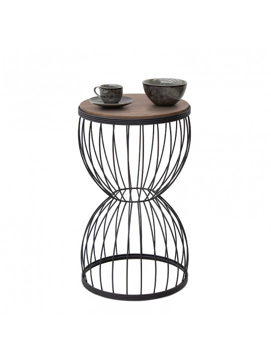 Βοηθητικό τραπεζάκι Pino Megapap μεταλλικό - Mdf χρώμα μαύρο - καρυδί 35x35x58εκ.