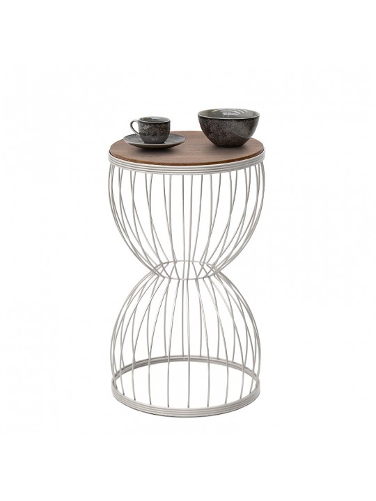 Βοηθητικό τραπεζάκι Pino Megapap μεταλλικό - Mdf χρώμα λευκό - καρυδί 35x35x58εκ.