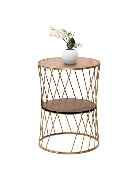 Βοηθητικό τραπεζάκι Jaspin Megapap μεταλλικό - Mdf χρώμα χρυσό - καρυδί 32x32x44εκ.