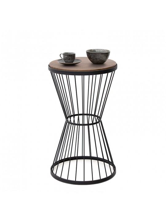 Βοηθητικό τραπεζάκι Hoffman Megapap μεταλλικό - Mdf χρώμα μαύρο - καρυδί 35x35x58εκ.