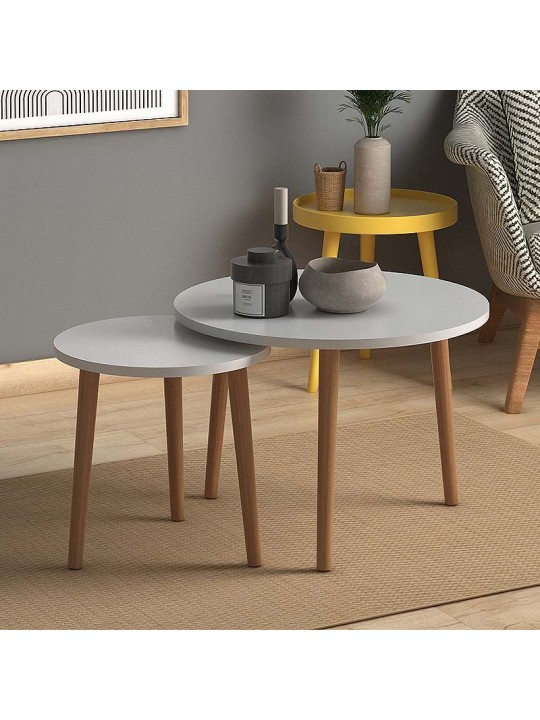 Σετ τραπεζάκια σαλονιού μελαμίνης Roma Megapap 2 τμχ. χρώμα λευκό 60x60x46εκ.