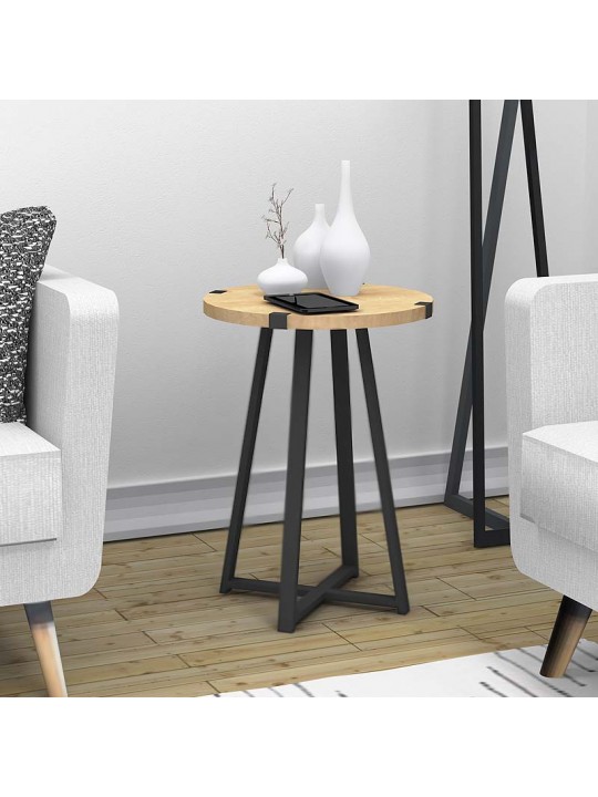 Βοηθητικό τραπεζάκι Pedro Megapap μεταλλικό - μελαμίνης χρώμα sonoma - ανθρακί 44x44x58εκ.