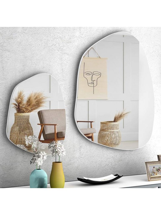 Σετ καθρεφτών τοίχου Denza Megapap 2 τμχ. χρώμα λευκό 100x80x2,2εκ.