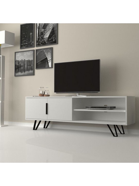 Έπιπλο τηλεόρασης Foot Megapap από μελαμίνη χρώμα λευκό 160x35x49εκ.