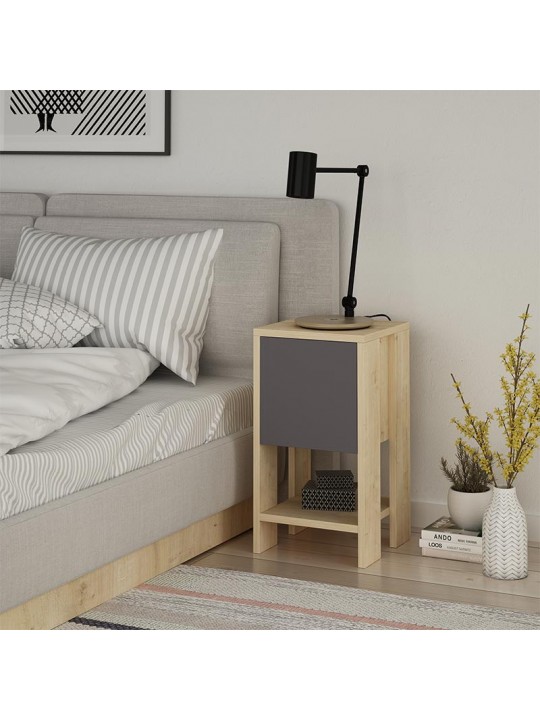 Κομοδίνο μελαμίνης Ema Megapap χρώμα φυσικό οξιάς - ανθρακί 30x30x55εκ.