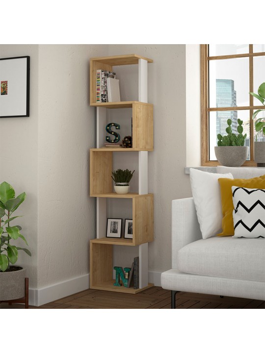 Βιβλιοθήκη μελαμίνης Piri Megapap χρώμα φυσικό οξιάς/λευκό 35x30x161εκ.