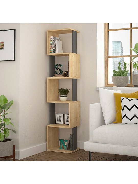 Βιβλιοθήκη μελαμίνης Piri Megapap χρώμα φυσικό οξιάς/ανθρακί 35x30x161εκ.