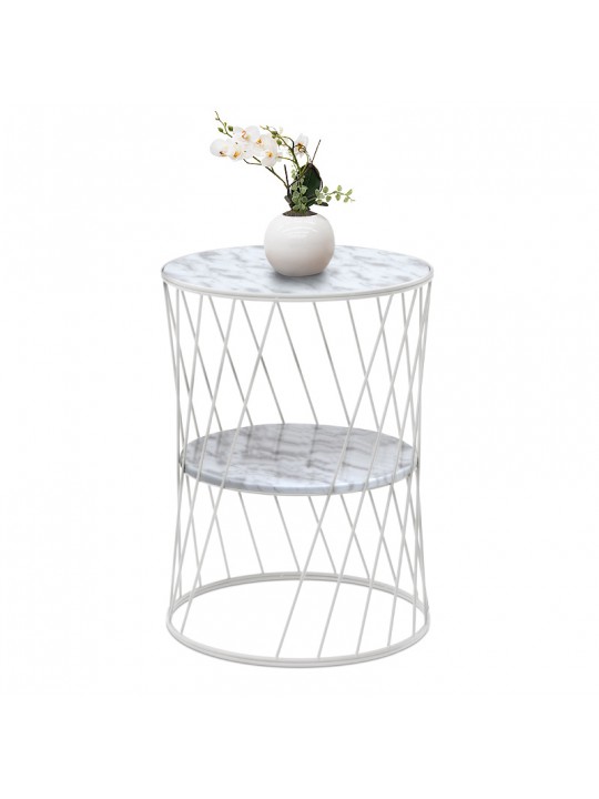 Βοηθητικό τραπεζάκι Jaspin Megapap μεταλλικό - Mdf χρώμα λευκό-λευκό εφέ μαρμάρου 32x32x44εκ.
