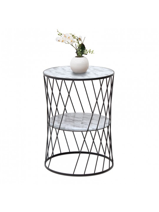 Βοηθητικό τραπεζάκι Jaspin Megapap μεταλλικό - Mdf χρώμα μαύρο-λευκό εφέ μαρμάρου 32x32x44εκ.
