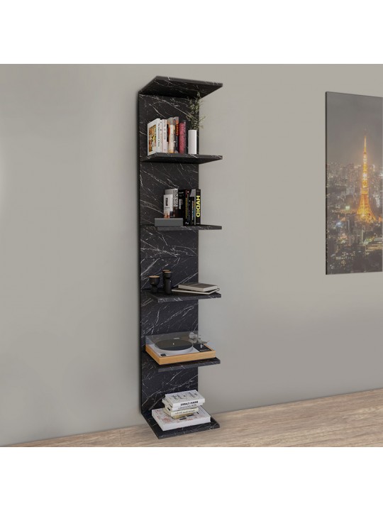 Βιβλιοθήκη - Ραφιέρα τοίχου μελαμίνης Ogden Megapap χρώμα μαύρο εφέ μαρμάρου 34,5x30x180εκ.