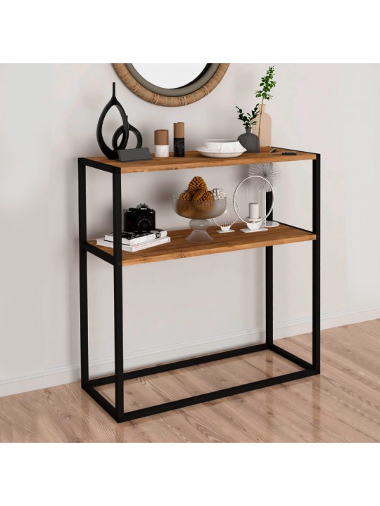 Κονσόλα Castel Megapap μεταλλική - μελαμίνης χρώμα μαύρο - pine oak 90x33,5x90εκ.