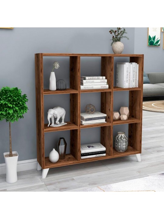 Βιβλιοθήκη μελαμίνης Saul Megapap χρώμα καπνιστή καρυδιά 88,2x20x88,2εκ.