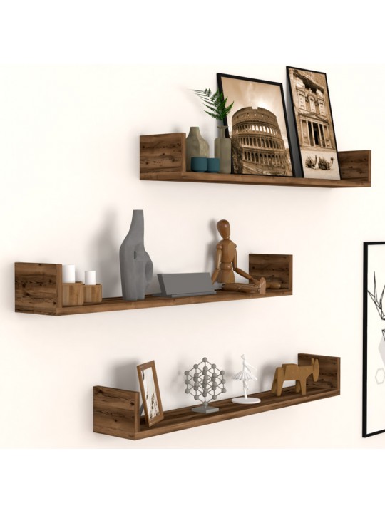 Ραφιέρα τοίχου Tyrion Megapap 3 τεμαχίων από μελαμίνη χρώμα καπνιστή καρυδιά 90x15x12εκ.