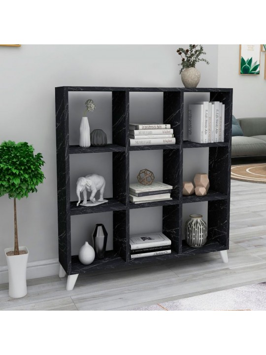 Βιβλιοθήκη μελαμίνης Saul Megapap χρώμα μαύρο εφέ μαρμάρου 88,2x20x88,2εκ.