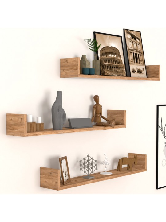 Ραφιέρα τοίχου Tyrion Megapap 3 τεμαχίων από μελαμίνη χρώμα pine oak 90x15x12εκ.