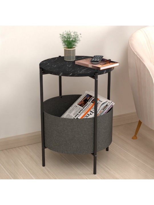 Βοηθητικό τραπεζάκι Kalid Megapap μελαμίνης - υφασμάτινο χρώμα μαύρο εφέ μαρμάρου - γκρι 43x43x60εκ.
