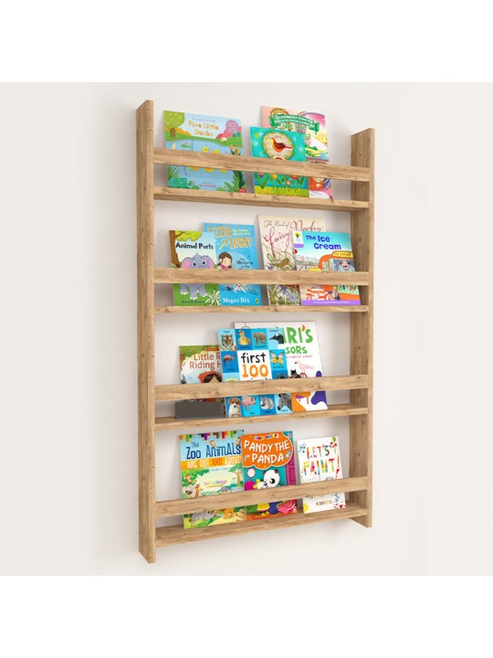 Επιτοίχια βιβλιοθήκη - ραφιέρα Montessori Megapap από μελαμίνη χρώμα pine oak 70x10x120εκ.