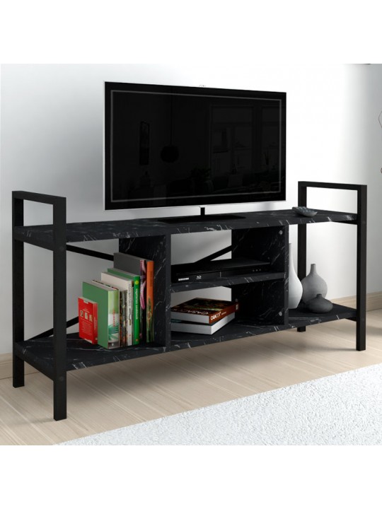 Έπιπλο τηλεόρασης Santana Megapap μεταλλικό - μελαμίνης χρώμα μαύρο εφέ μαρμάρου 120x35x61εκ.