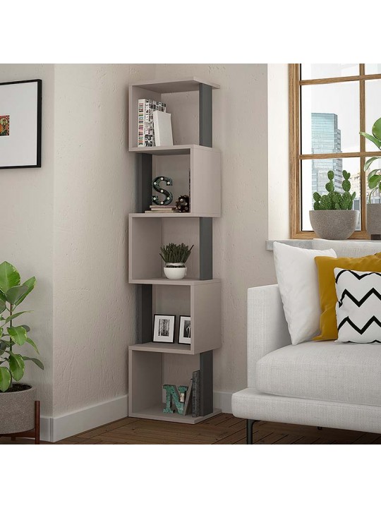 Βιβλιοθήκη μελαμίνης Piri Megapap χρώμα ανοιχτή μόκα - ανθρακί 35x30x161εκ.