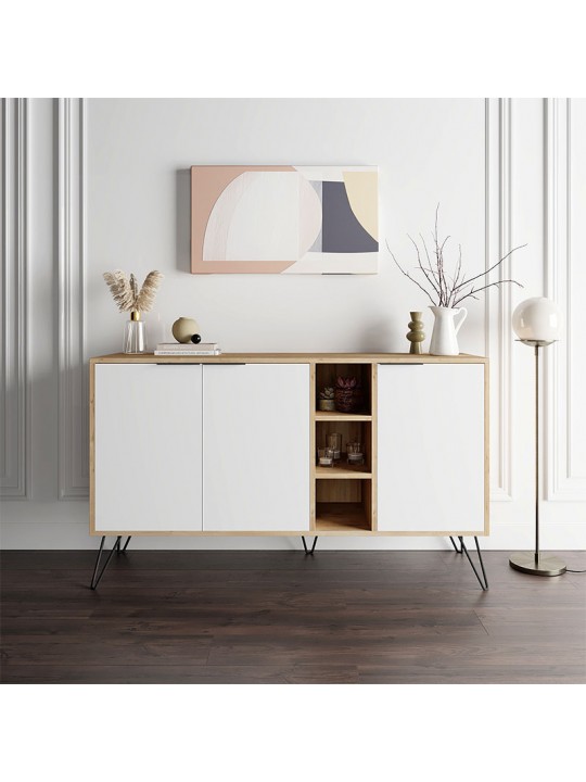 Μπουφές μελαμίνης Clara Megapap χρώμα φυσικό οξιάς - λευκό 142x35,6x83εκ.