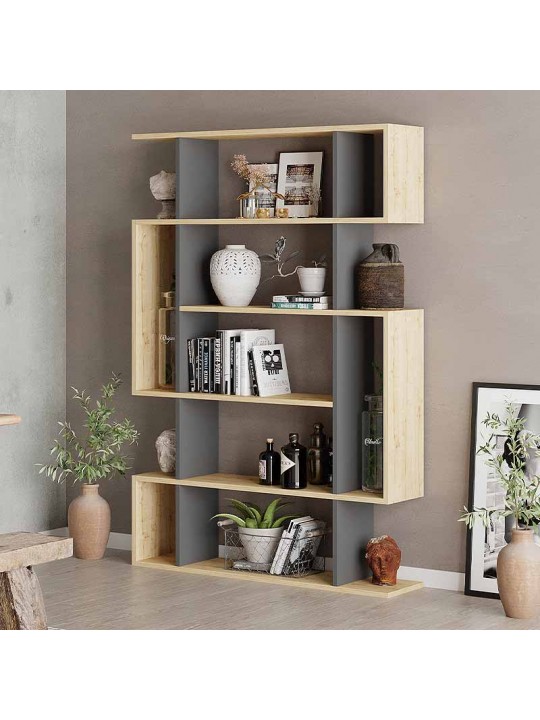 Βιβλιοθήκη μελαμίνης Mito Megapap χρώμα φυσικό οξιάς - ανθρακί 108x25x161εκ.