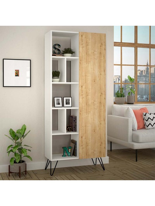 Βιβλιοθήκη μελαμίνης Jedda Megapap χρώμα λευκό - φυσικό οξιάς 80,6x29,6x191εκ.