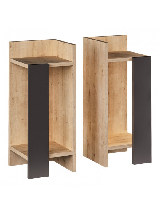 Κομοδίνο μελαμίνης Elos Megapap σετ 2 τεμαχίων χρώμα φυσικό οξιάς - ανθρακί 25x27x60εκ.