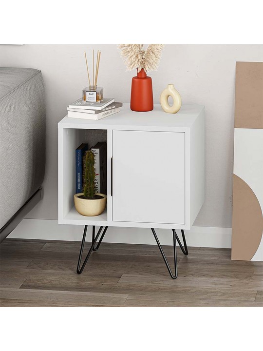 Κομοδίνο μελαμίνης Glynn Megapap χρώμα λευκό 50,2x44,6x58εκ.