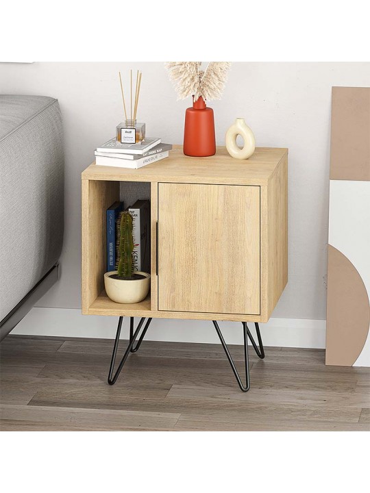 Κομοδίνο μελαμίνης Glynn Megapap χρώμα φυσικό οξιάς 50,2x44,6x58εκ.